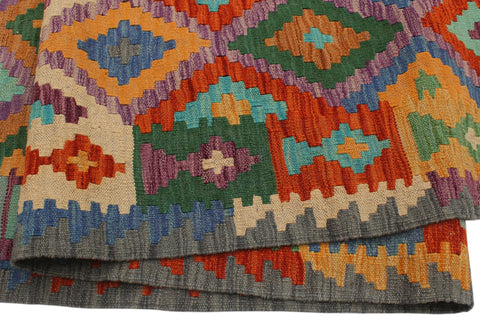 handmade Modern Kilim Rust Gray Hand-Woven RECTANGLE 100% WOOL area rug 8x11