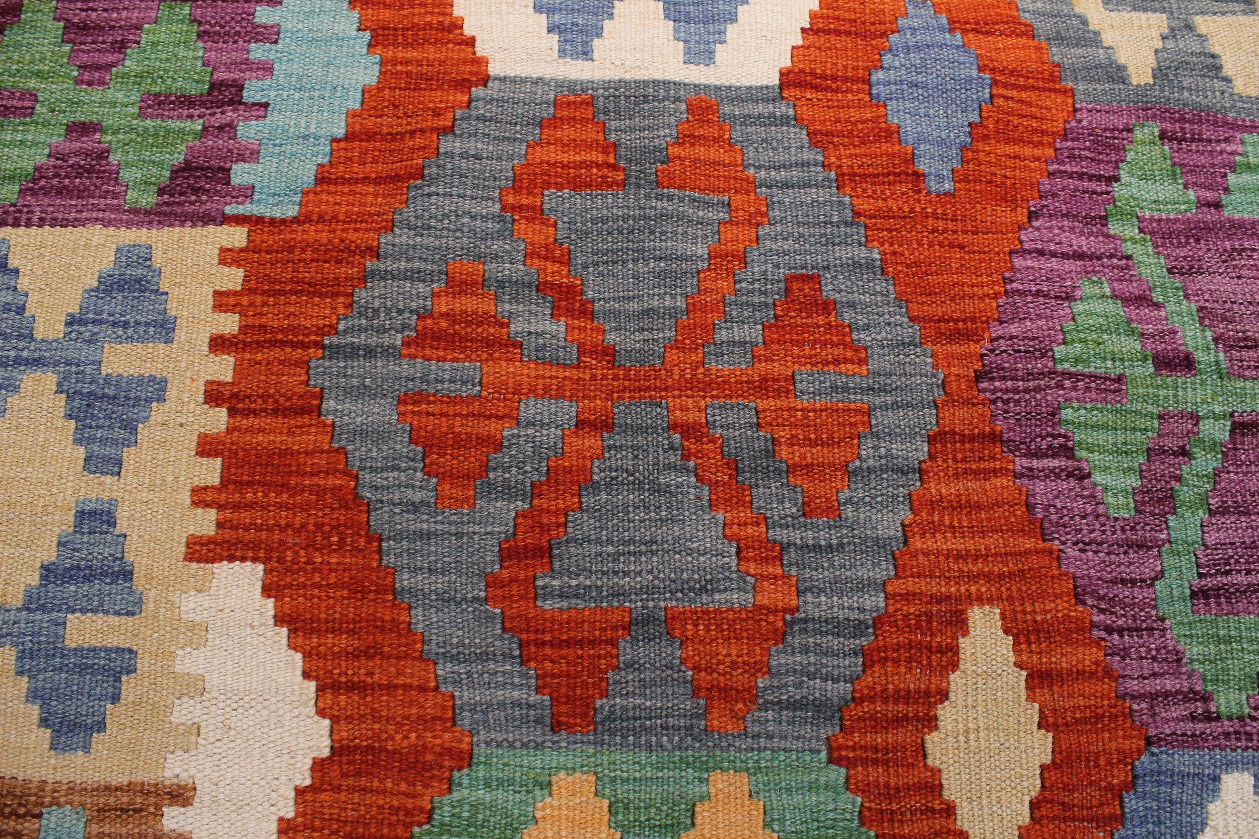 handmade Geometric Kilim Rust Blue Hand-Woven RECTANGLE 100% WOOL area rug 7 x 10