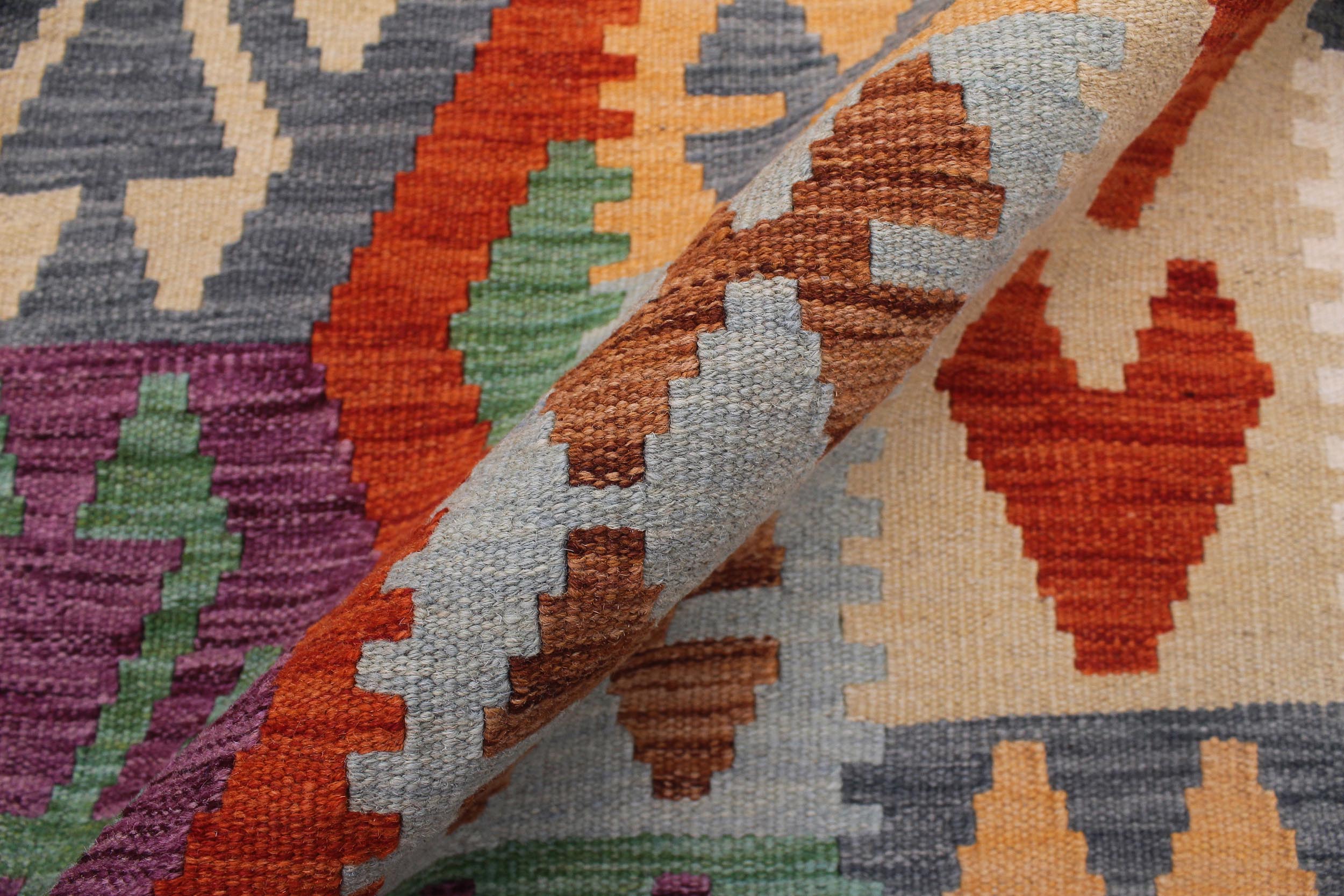 handmade Geometric Kilim Rust Blue Hand-Woven RECTANGLE 100% WOOL area rug 7 x 10