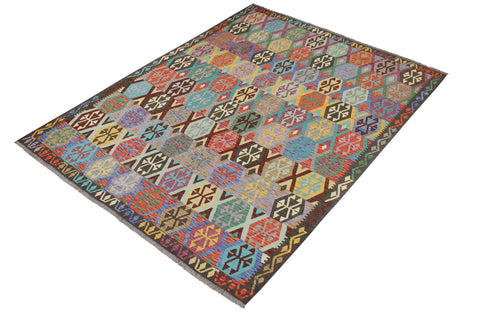 handmade Geometric Kilim Gold Green Hand-Woven RECTANGLE 100% WOOL area rug 9 x 10