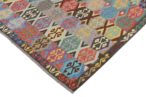 handmade Geometric Kilim Gold Green Hand-Woven RECTANGLE 100% WOOL area rug 9 x 10