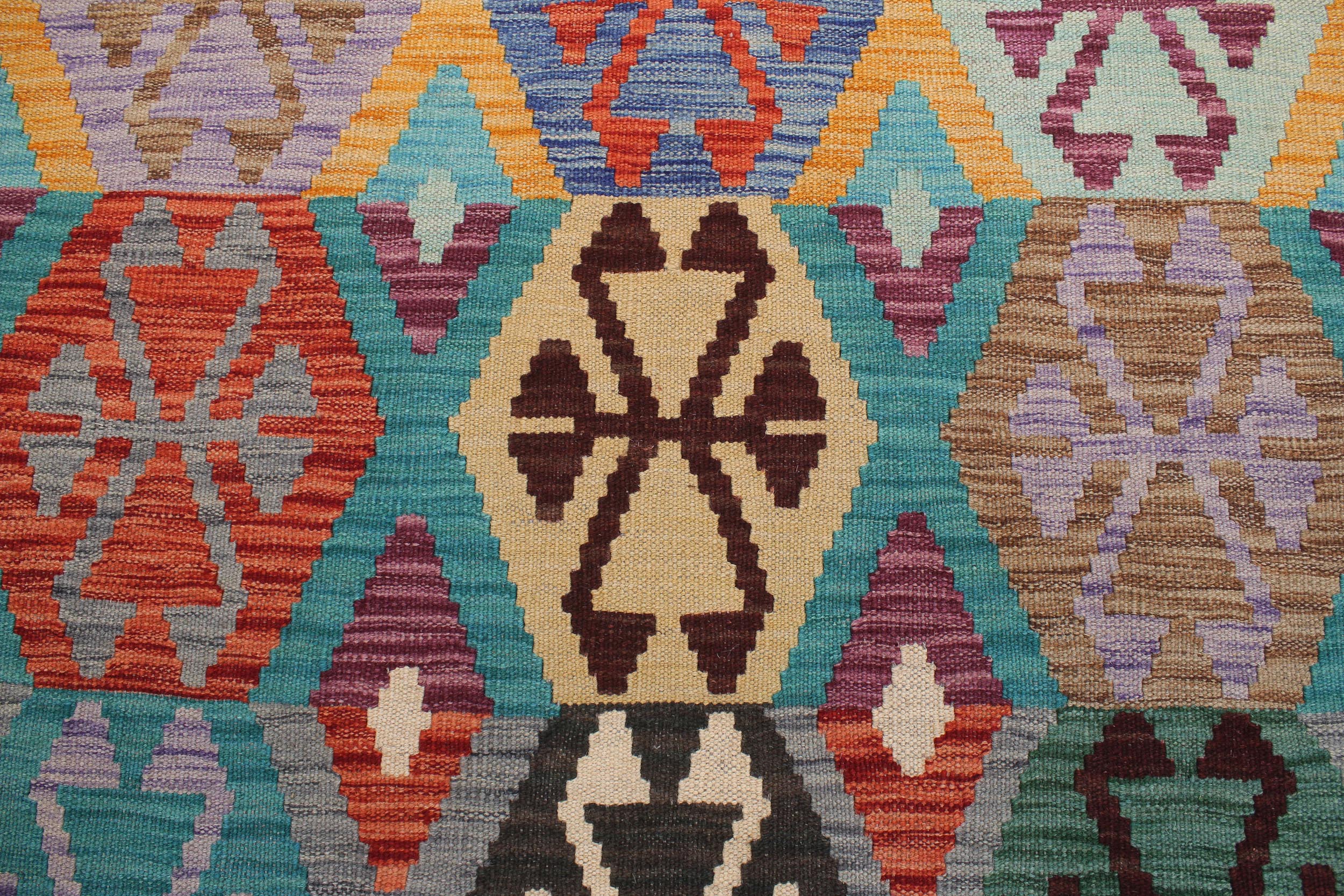 handmade Geometric Kilim Gold Green Hand-Woven RECTANGLE 100% WOOL area rug 9 x 10