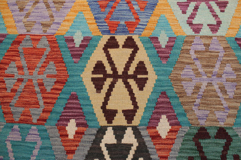 handmade Geometric Kilim Gold Green Hand-Woven RECTANGLE 100% WOOL area rug 9 x 10