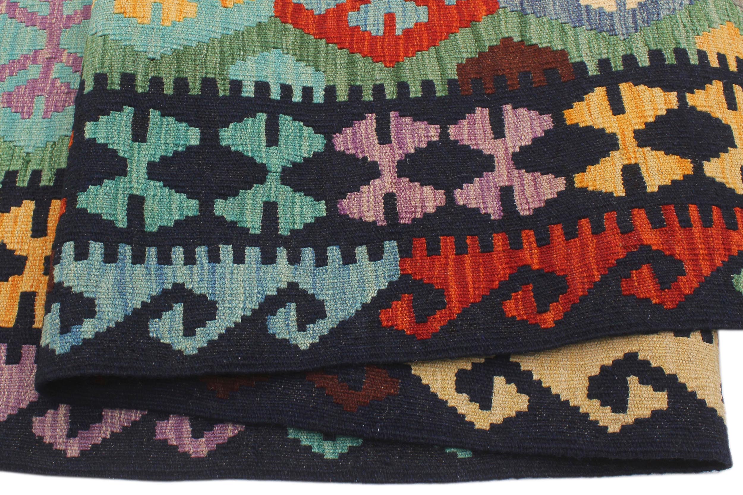 handmade Geometric Kilim Green Blue Hand-Woven RECTANGLE 100% WOOL area rug 9 x 11