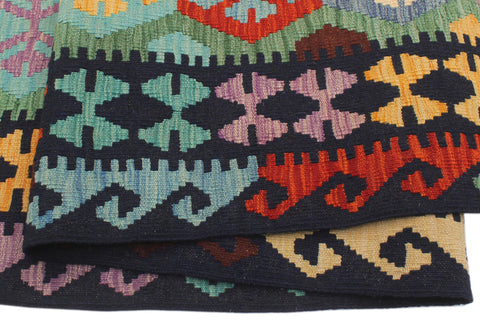 handmade Geometric Kilim Green Blue Hand-Woven RECTANGLE 100% WOOL area rug 9 x 11