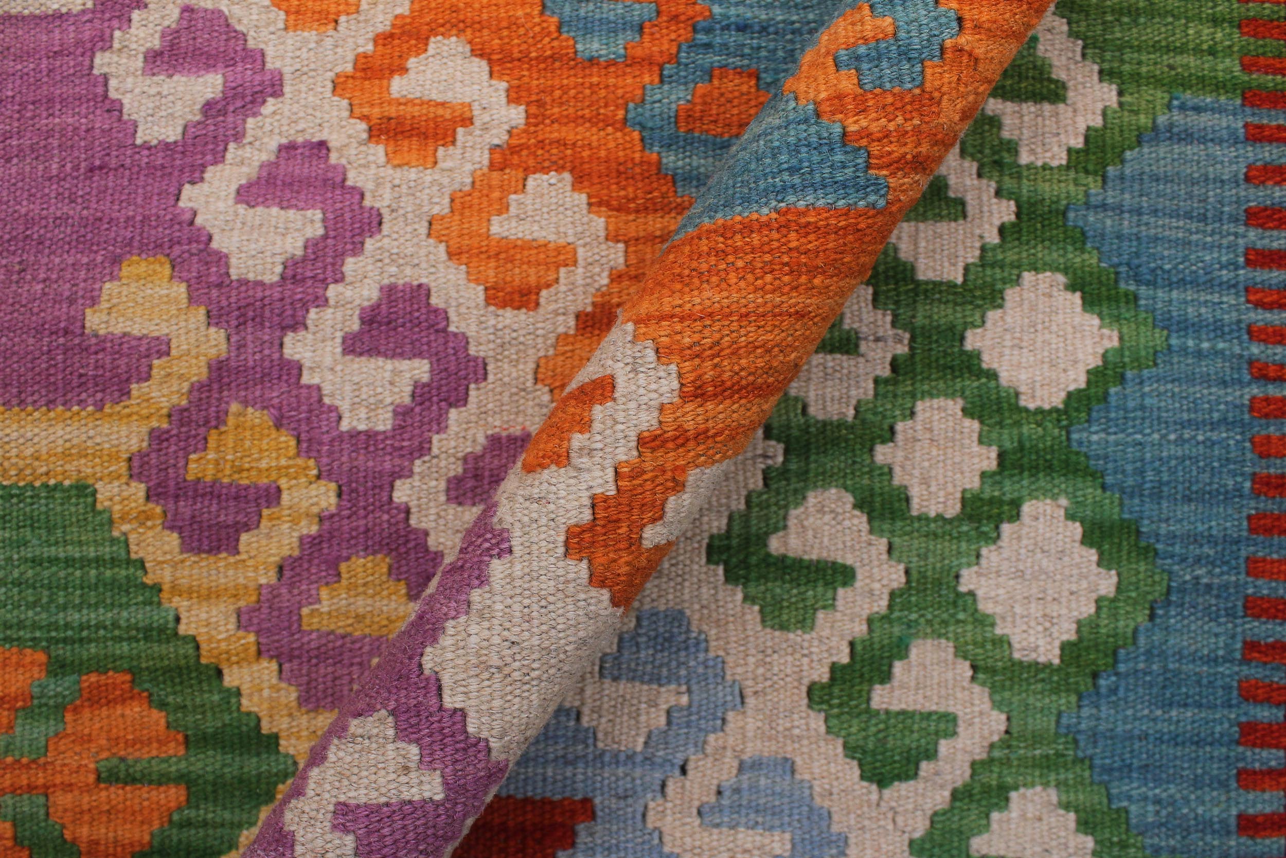 handmade Geometric Kilim Blue Rust Hand-Woven RECTANGLE 100% WOOL area rug 8 x 12