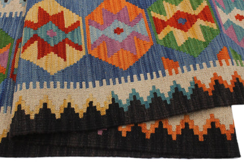 handmade Geometric Kilim Blue Rust Hand-Woven RECTANGLE 100% WOOL area rug 8 x 12