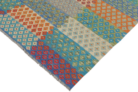 handmade Modern Kilim Red Blue Hand-Woven RECTANGLE 100% WOOL area rug 6x8