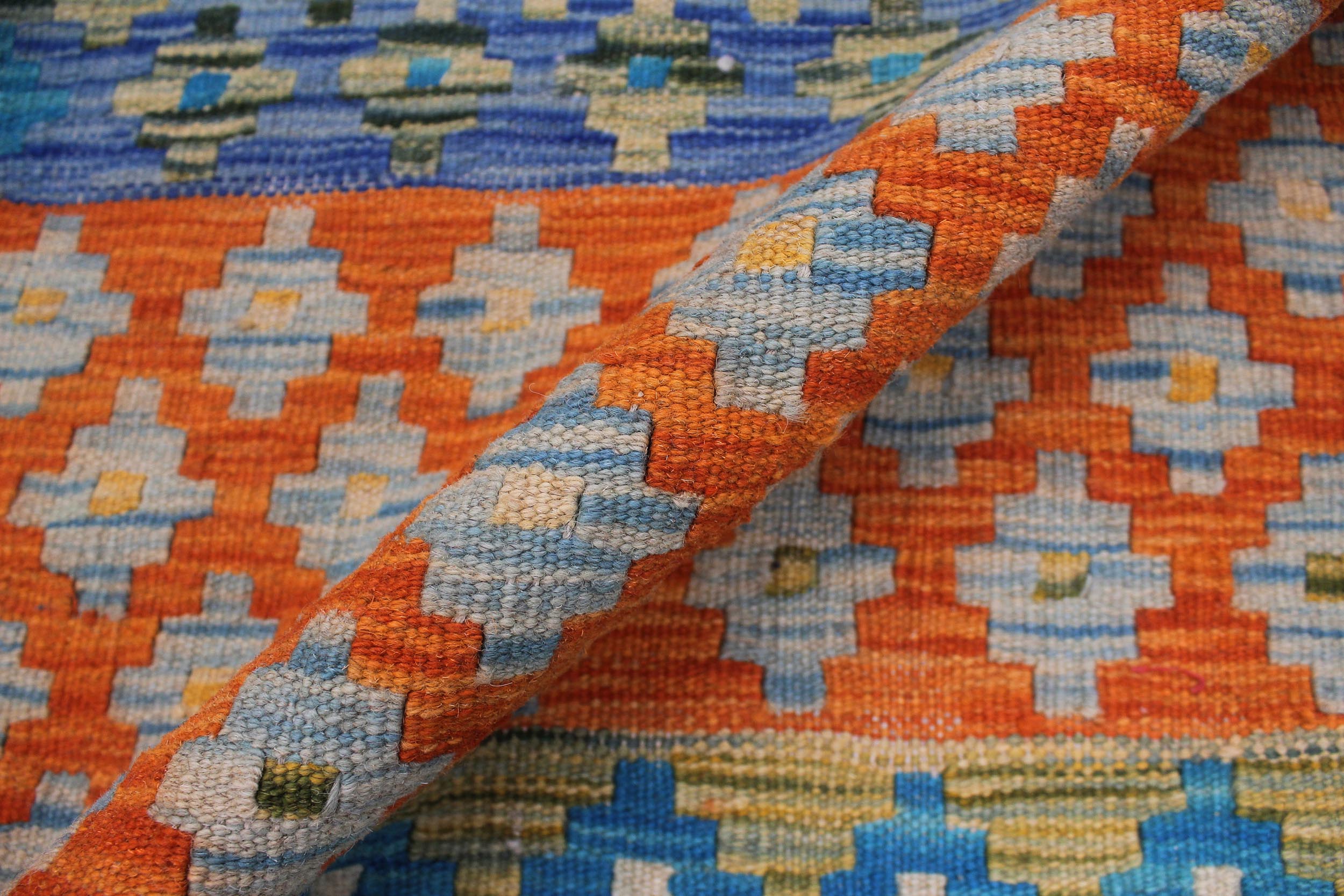 handmade Modern Kilim Red Blue Hand-Woven RECTANGLE 100% WOOL area rug 6x8