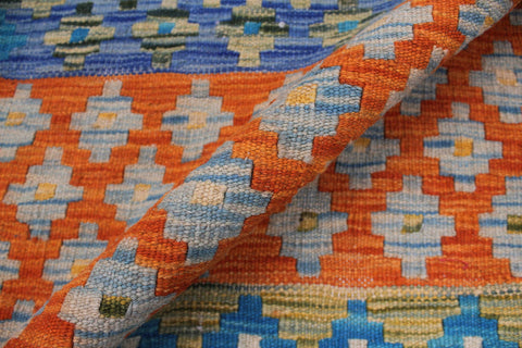 handmade Modern Kilim Red Blue Hand-Woven RECTANGLE 100% WOOL area rug 6x8