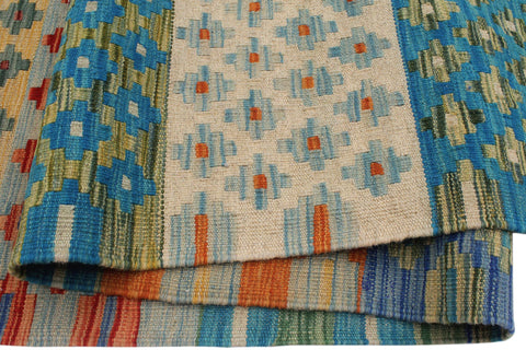 handmade Modern Kilim Red Blue Hand-Woven RECTANGLE 100% WOOL area rug 6x8