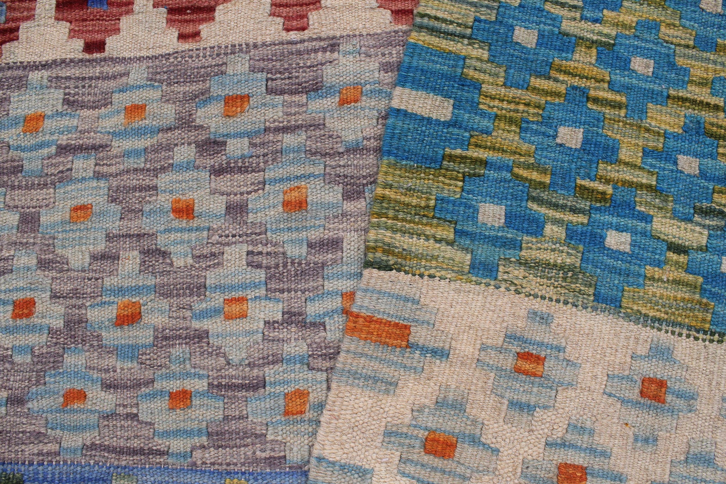 handmade Modern Kilim Red Blue Hand-Woven RECTANGLE 100% WOOL area rug 6x8