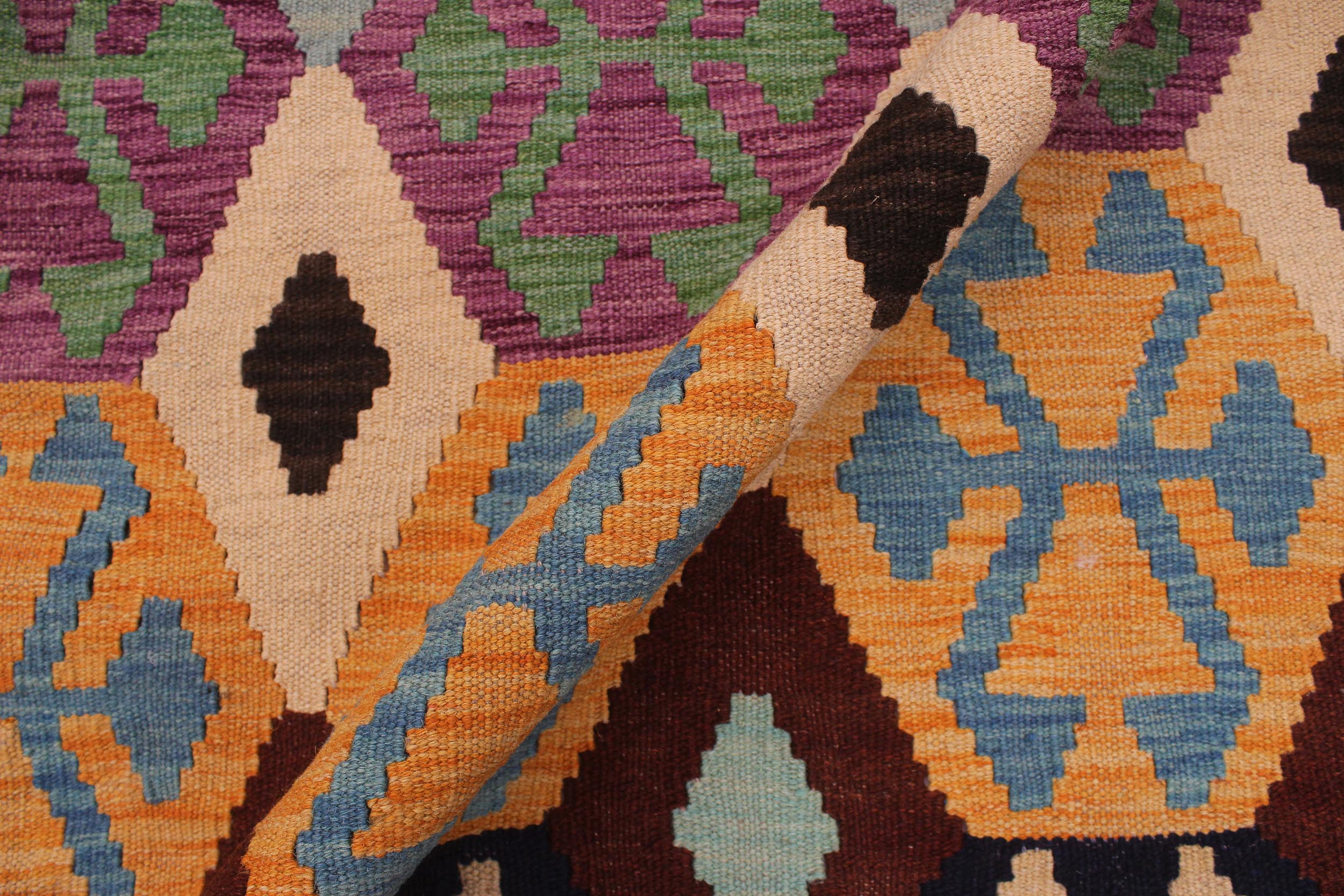 handmade Geometric Kilim Rust Blue Hand-Woven RECTANGLE 100% WOOL area rug 8 x 11