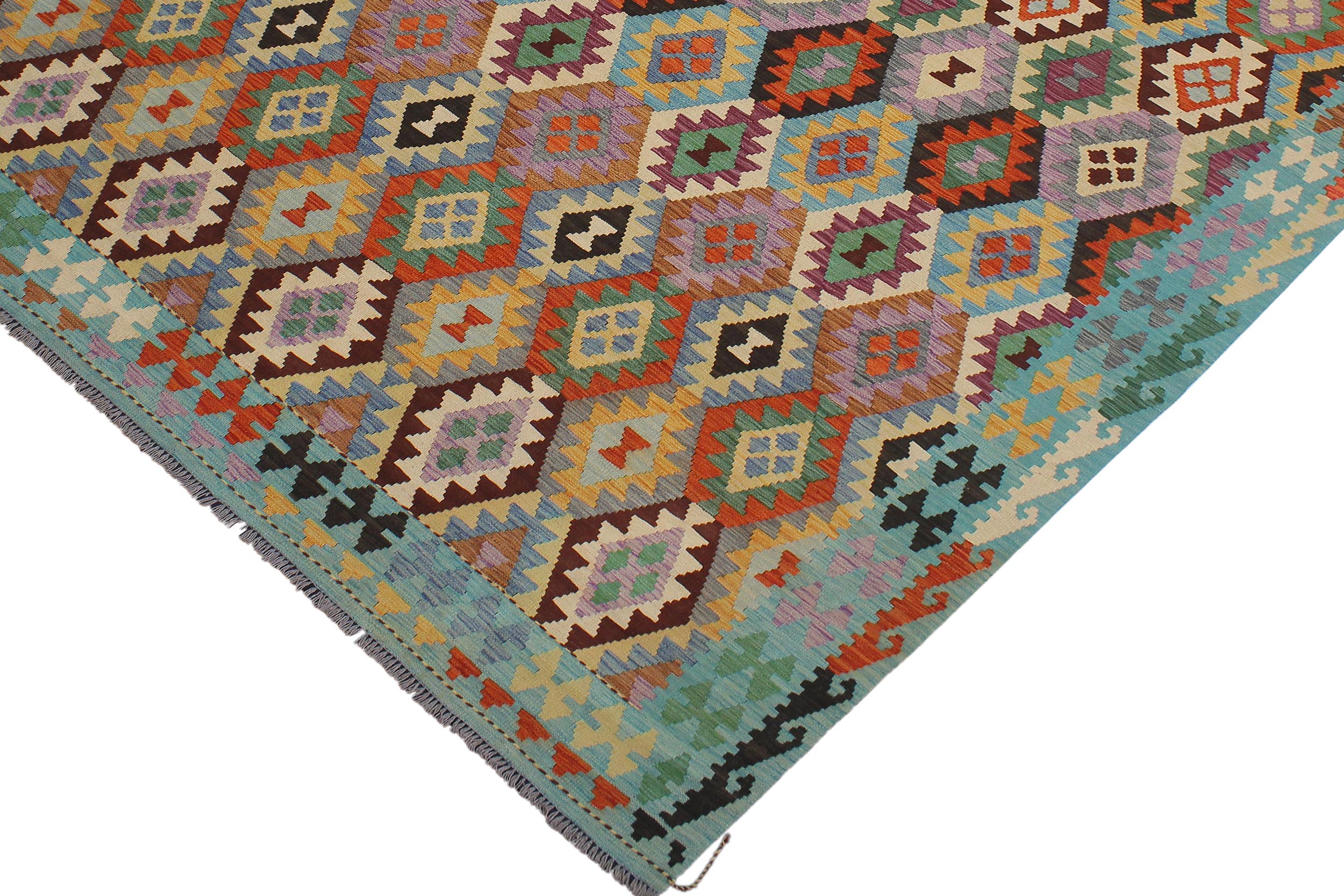 handmade Geometric Kilim Gray Blue Hand-Woven RECTANGLE 100% WOOL area rug 9 x 11