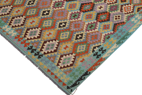 handmade Geometric Kilim Gray Blue Hand-Woven RECTANGLE 100% WOOL area rug 9 x 11