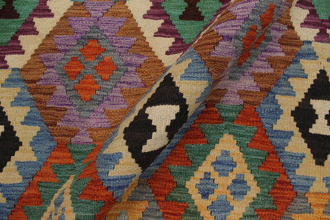 handmade Geometric Kilim Gray Blue Hand-Woven RECTANGLE 100% WOOL area rug 9 x 11