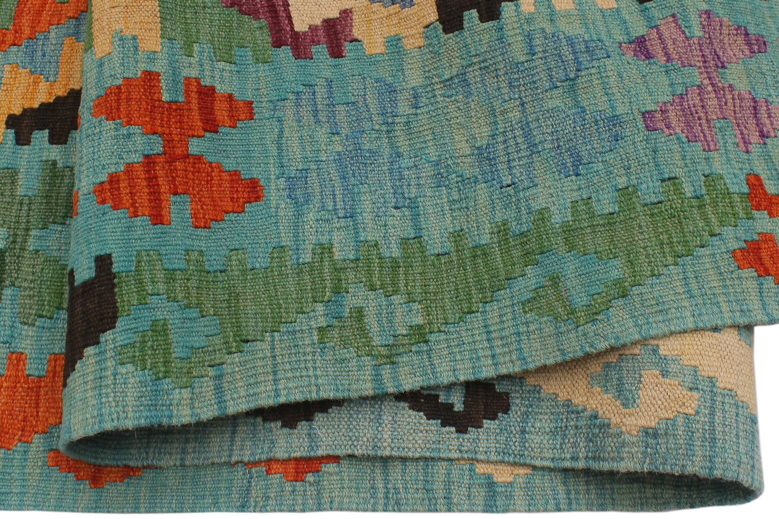 handmade Geometric Kilim Gray Blue Hand-Woven RECTANGLE 100% WOOL area rug 9 x 11