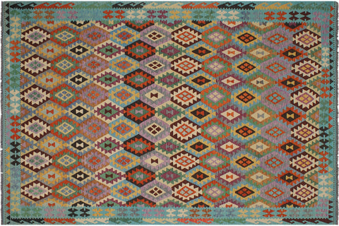 handmade Geometric Kilim Gray Blue Hand-Woven RECTANGLE 100% WOOL area rug 9 x 11