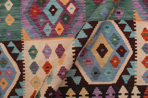 handmade Geometric Kilim Blue Brown Hand-Woven RECTANGLE 100% WOOL area rug 9 x 11