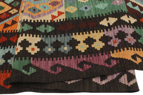 handmade Geometric Kilim Blue Brown Hand-Woven RECTANGLE 100% WOOL area rug 9 x 11