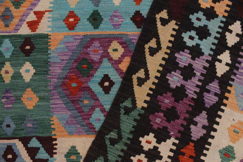 handmade Geometric Kilim Blue Brown Hand-Woven RECTANGLE 100% WOOL area rug 9 x 11