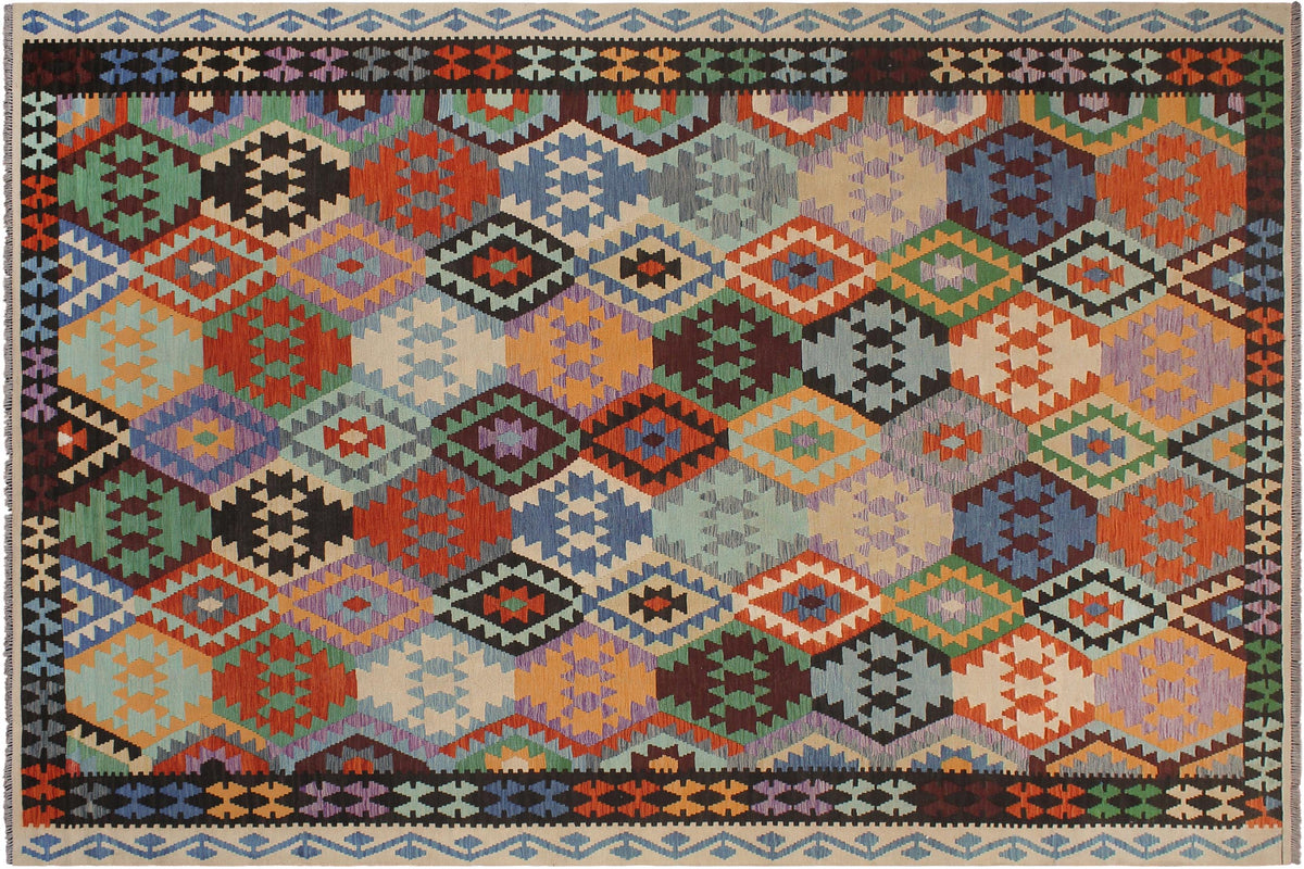 handmade Geometric Kilim Rust Black Hand-Woven RECTANGLE 100% WOOL area rug 9 x 11