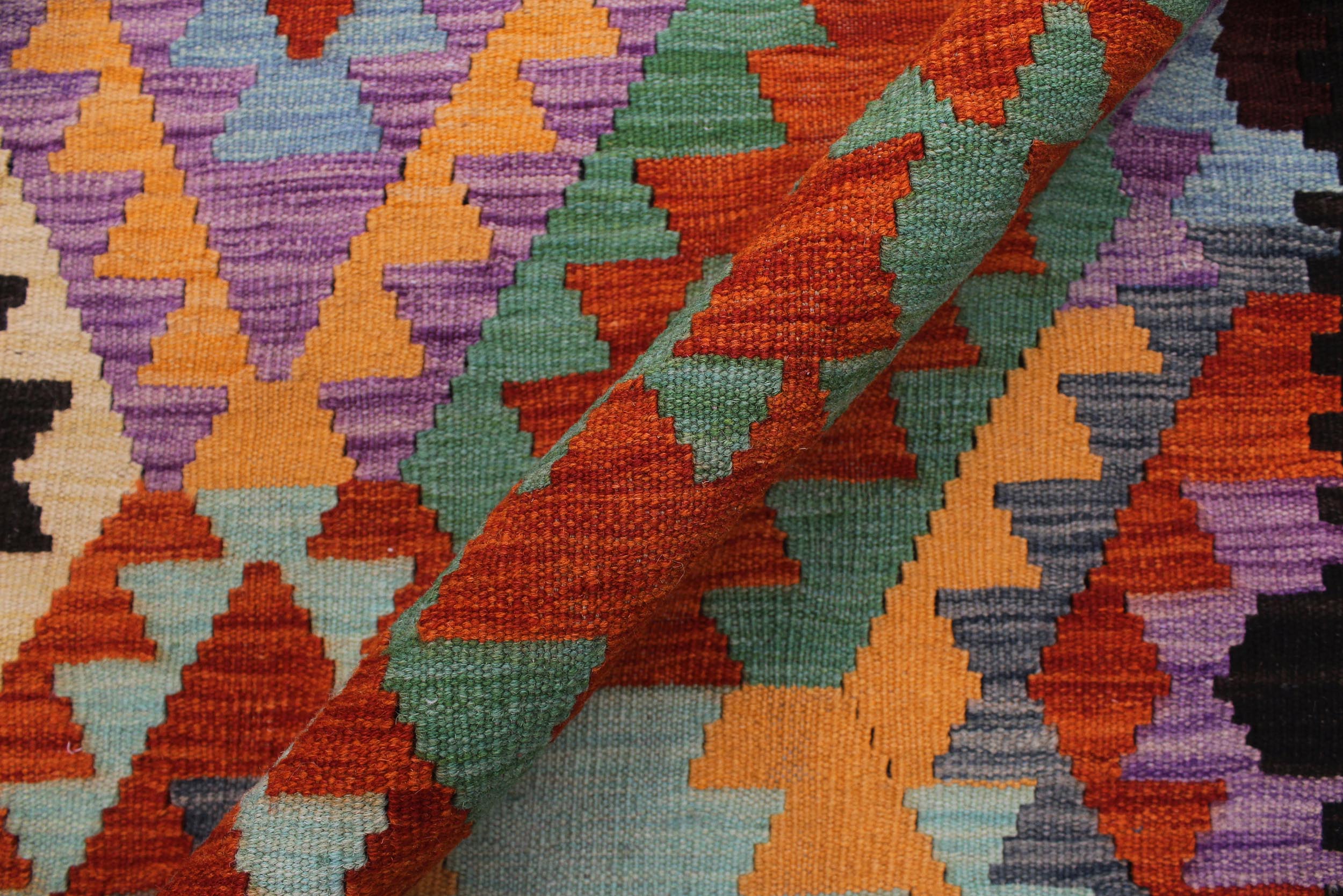 handmade Geometric Kilim Rust Black Hand-Woven RECTANGLE 100% WOOL area rug 9 x 11