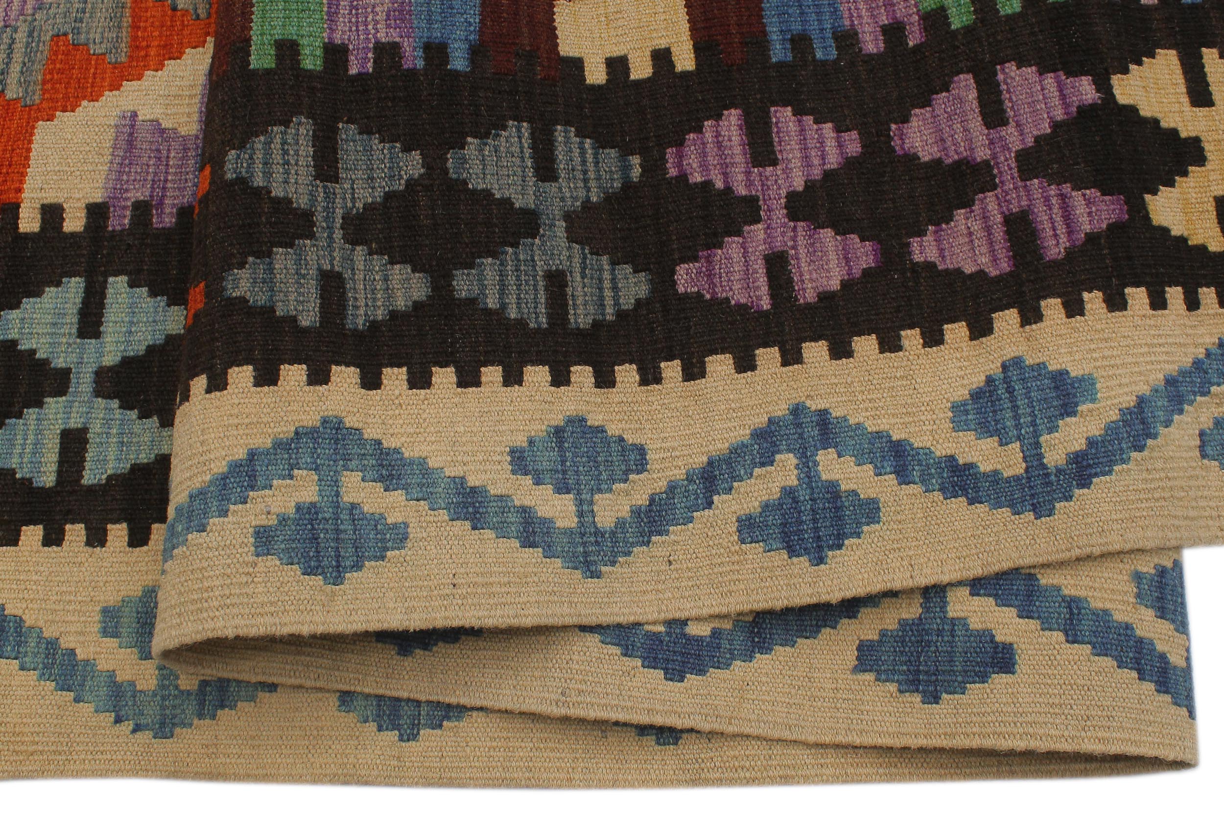 handmade Geometric Kilim Rust Black Hand-Woven RECTANGLE 100% WOOL area rug 9 x 11