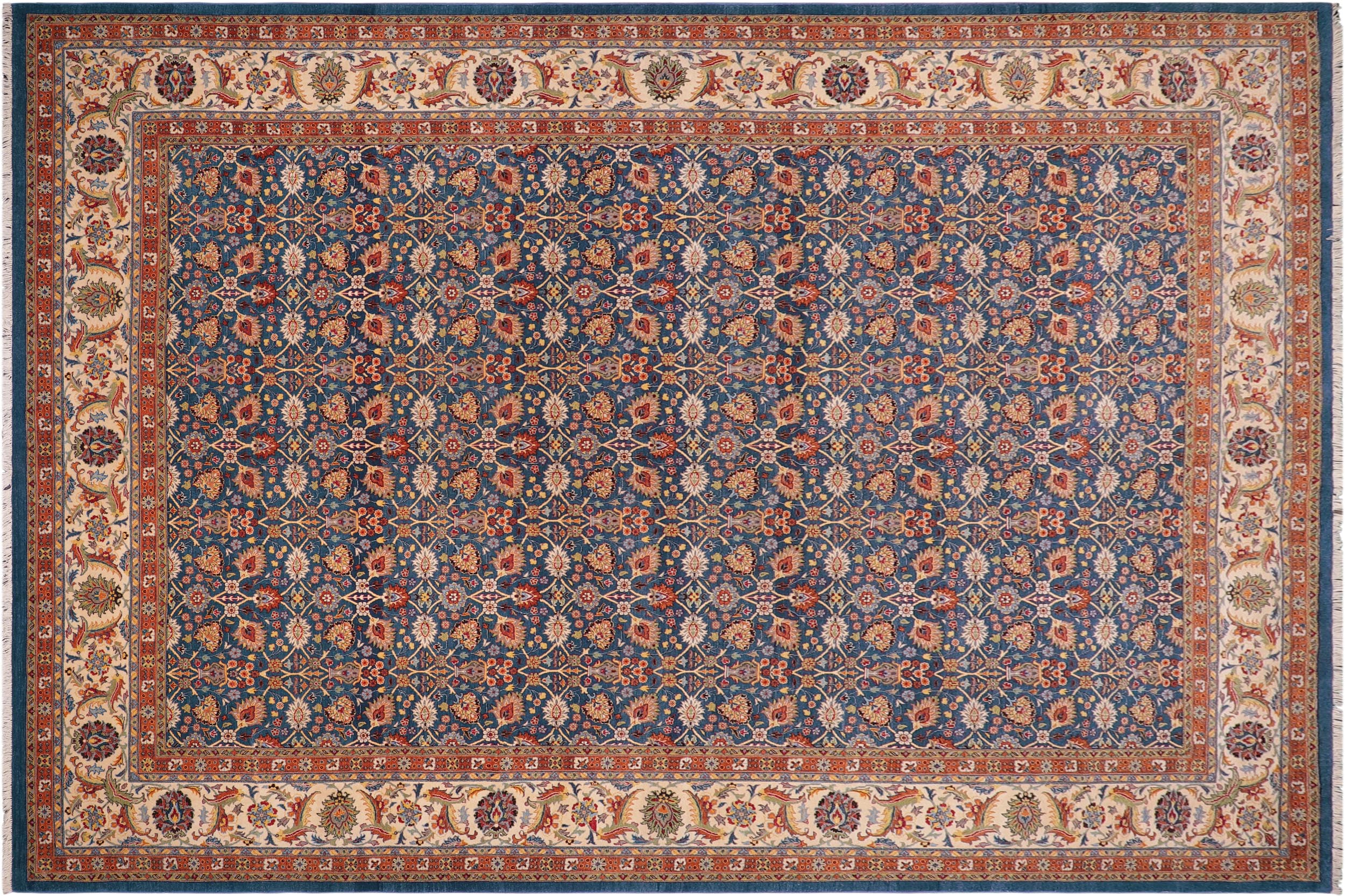 handmade Transitional  Lt. Blue Ivory Hand Knotted RECTANGLE 100% WOOL area rug 10' x 14'