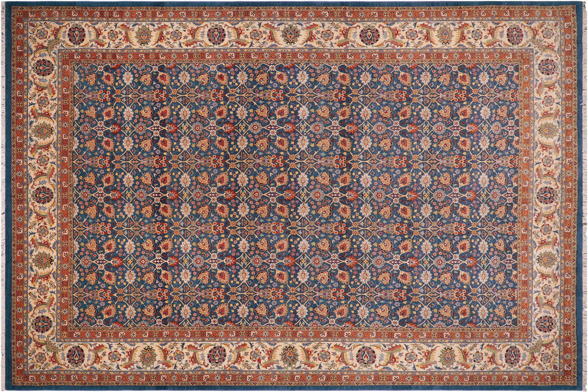 handmade Transitional  Lt. Blue Ivory Hand Knotted RECTANGLE 100% WOOL area rug 10' x 14'