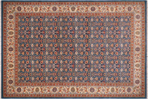 handmade Transitional  Lt. Blue Ivory Hand Knotted RECTANGLE 100% WOOL area rug 10' x 14'