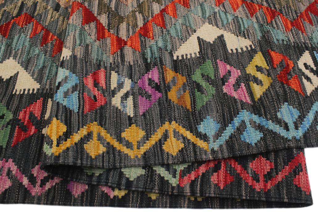 Flat Weave Kilim Antique Navaho Vintage handmade Geometric Kilim Charcoal Green Hand-Woven Rectangle 100% Wool Area Rug 7x10 