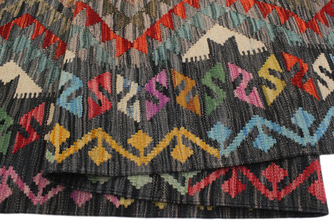 handmade Geometric Kilim Charcoal Green Hand-Woven RECTANGLE 100% WOOL area rug 7 x 10