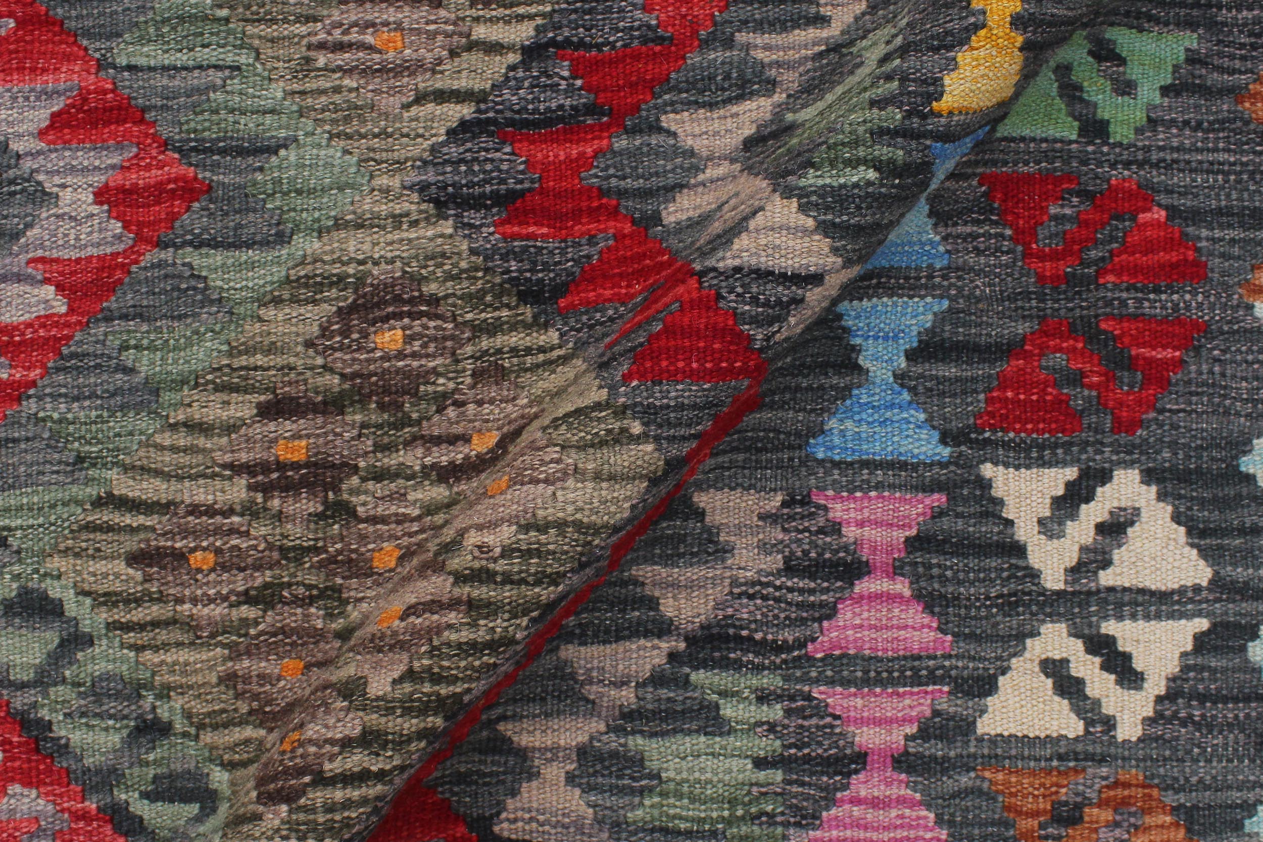 handmade Geometric Kilim Green Charcoal Hand-Woven RECTANGLE 100% WOOL area rug 8 x 10