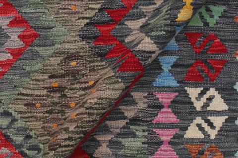 handmade Geometric Kilim Green Charcoal Hand-Woven RECTANGLE 100% WOOL area rug 8 x 10