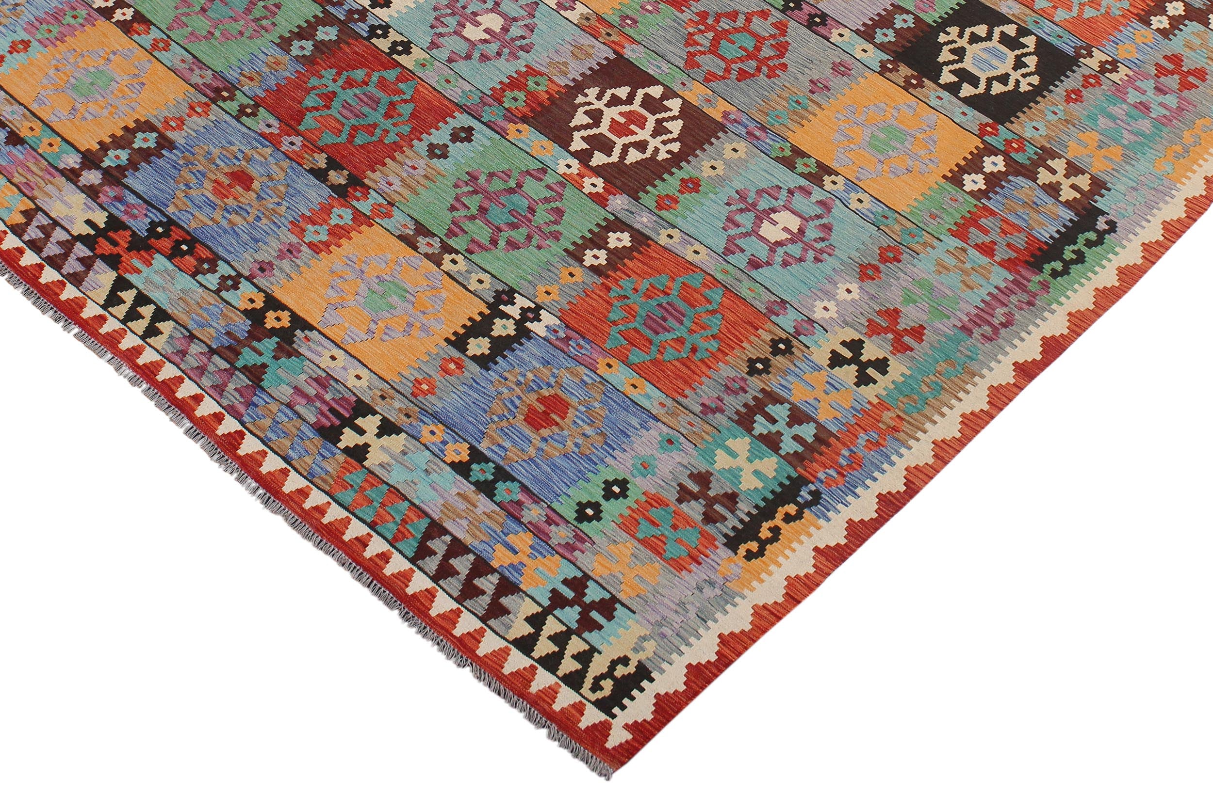 handmade Geometric Kilim Blue Rust Hand-Woven RECTANGLE 100% WOOL area rug 8 x 11