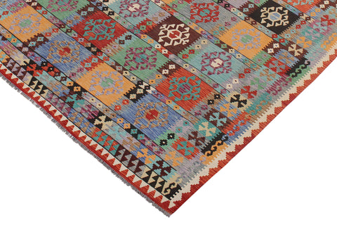 handmade Geometric Kilim Blue Rust Hand-Woven RECTANGLE 100% WOOL area rug 8 x 11