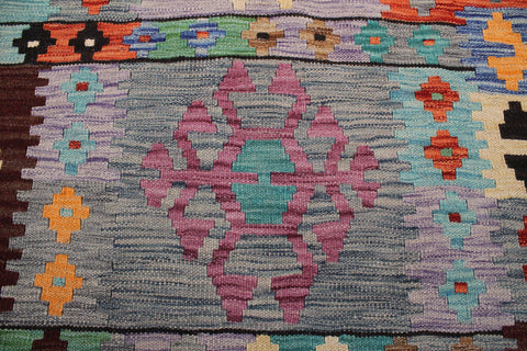 handmade Geometric Kilim Blue Rust Hand-Woven RECTANGLE 100% WOOL area rug 8 x 11