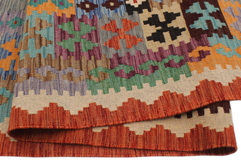 handmade Geometric Kilim Blue Rust Hand-Woven RECTANGLE 100% WOOL area rug 8 x 11