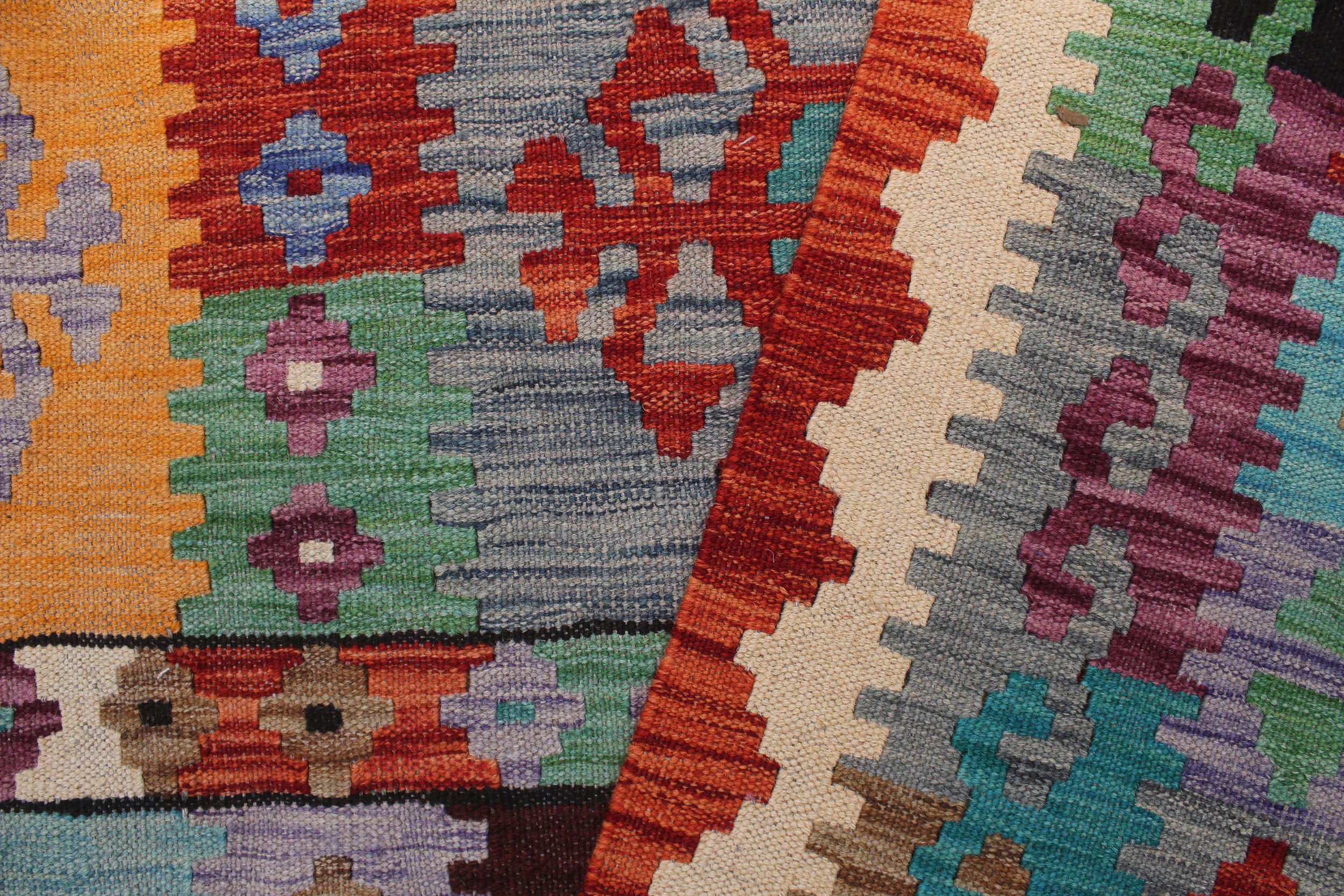 handmade Geometric Kilim Blue Rust Hand-Woven RECTANGLE 100% WOOL area rug 8 x 11