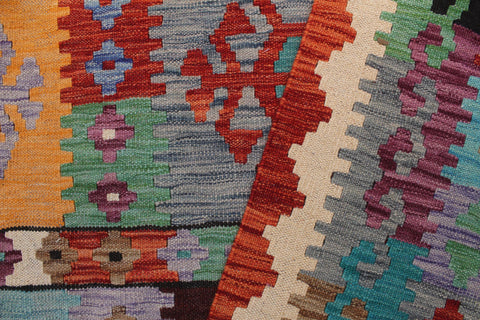 handmade Geometric Kilim Blue Rust Hand-Woven RECTANGLE 100% WOOL area rug 8 x 11