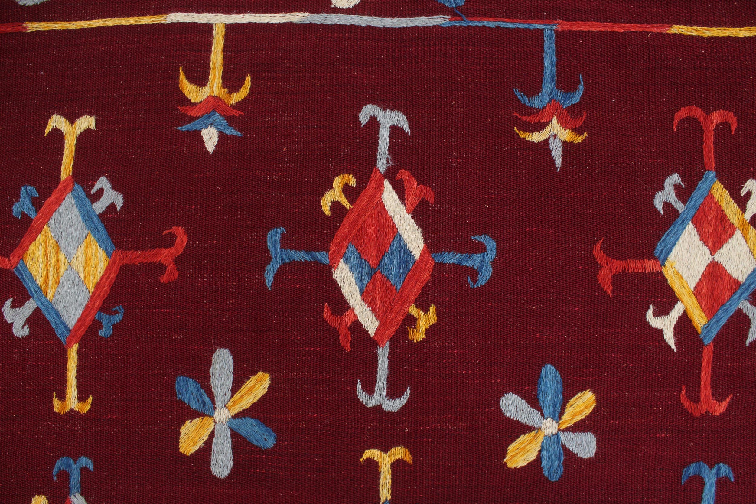 handmade Geometric Kilim Red Blue Hand-Woven RECTANGLE 100% WOOL area rug 6' x 7'