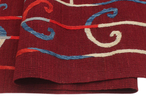 handmade Geometric Kilim Red Blue Hand-Woven RECTANGLE 100% WOOL area rug 6' x 7'