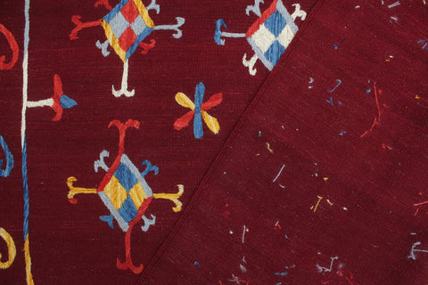 handmade Geometric Kilim Red Blue Hand-Woven RECTANGLE 100% WOOL area rug 6' x 7'