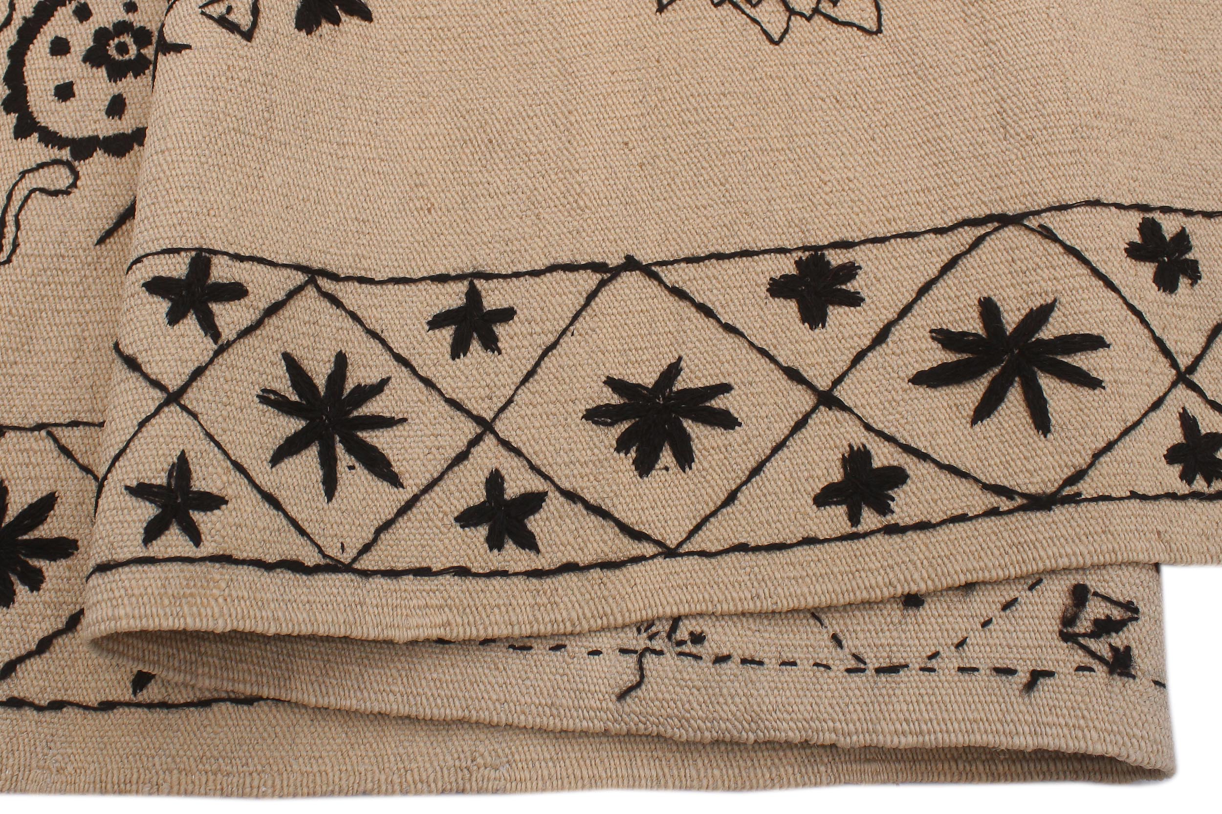 handmade Modern Kilim Beige Black Hand-Woven RECTANGLE 100% WOOL area rug 6 x 8
