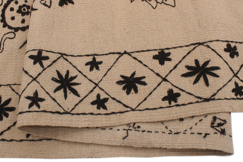 handmade Modern Kilim Beige Black Hand-Woven RECTANGLE 100% WOOL area rug 6 x 8