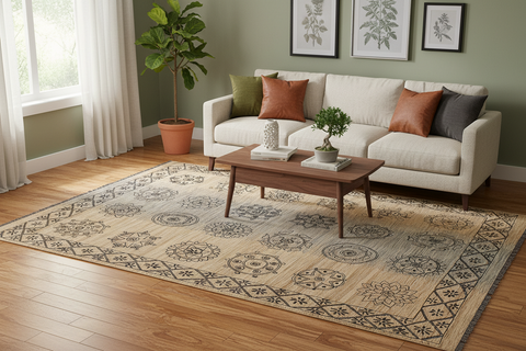 handmade Modern Kilim Beige Black Hand-Woven RECTANGLE 100% WOOL area rug 6x8