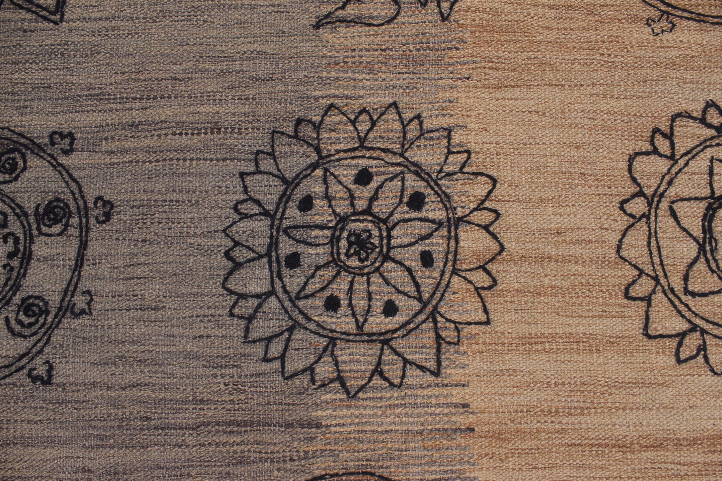 handmade Modern Kilim Beige Black Hand-Woven RECTANGLE 100% WOOL area rug 6x8