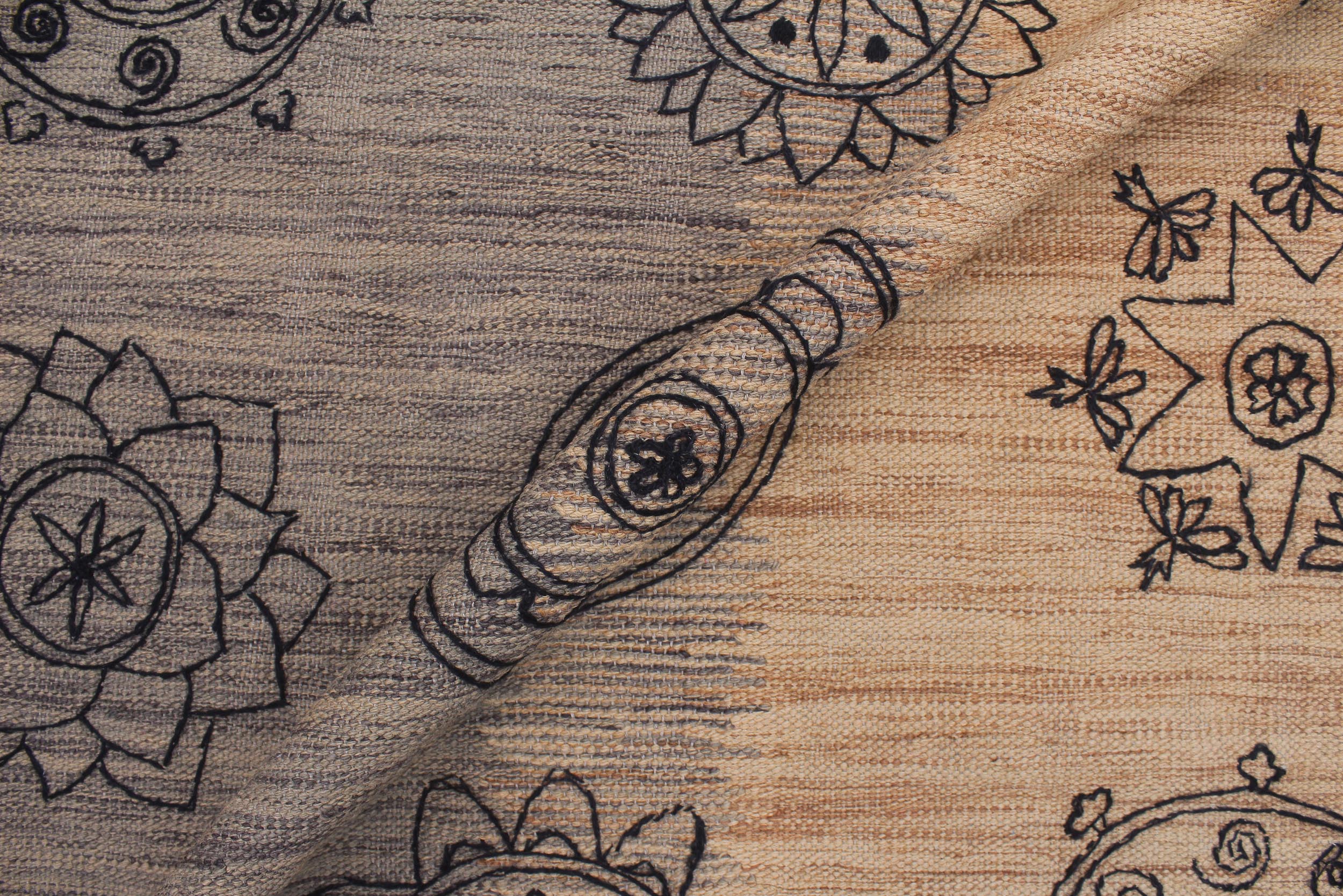 handmade Modern Kilim Beige Black Hand-Woven RECTANGLE 100% WOOL area rug 6x8