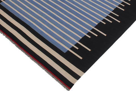 handmade Modern Kilim Blue Black Hand-Woven RECTANGLE 100% WOOL area rug 7x10